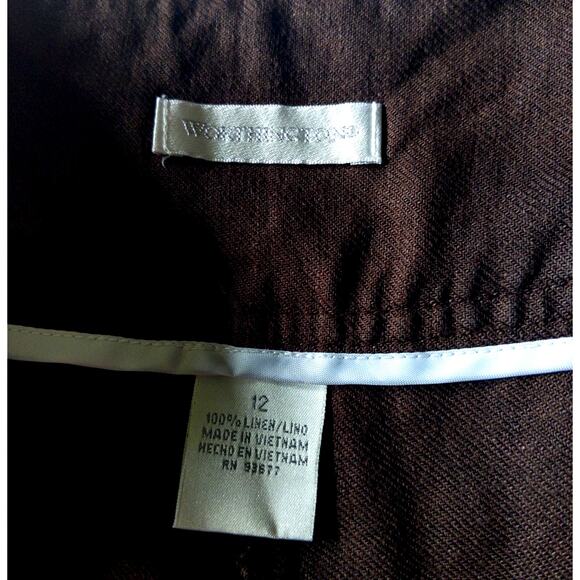 Worthington Brown Linen Wide Leg Pants Button Tab Waist Size 12 Relaxed - Picture 3 of 7